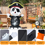 Tangkula 8 FT Halloween Inflatable Pirate On Barrel, Blow Up Halloween Pirate w/ LED Lights, Built-in Sand Bag, 6 Stakes, 2 Tethers