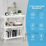 Tangkula 3-Tier Bookshelf, Vintage Wooden Bookcase with X-Style Frame