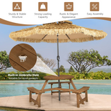 Tangkula 6 Person Wooden Picnic Table, Outdoor Round Picnic Table with 3 Built-in Benches