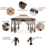 Tangkula 10 x 12 Ft Patio Gazebo, Heavy Duty Octagonal Gazebo Canopy w/Netting Sidewalls & Sturdy Steel Frame