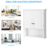 Tangkula Bathroom Wall Cabinet, Wooden Hanging Storage Cabinet with Doors & Shelves