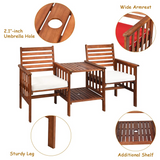 Tangkula Acacia Wood Loveseat, 3pcs Outdoor Table Chairs Set (White)