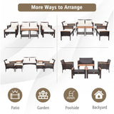Tangkula 7 Piece Wicker Patio Furniture Set, Patiojoy Acacia Wood Patio Conversation Set (Off White)