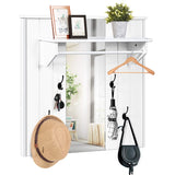 Entrway Wall-Mounted Mirror with Clothes Hooks and Rod, Multifunctional Design