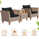 3 Piece Patio Furniture Set, Outdoor Wicker Rattan Bistro Sofa Set