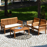 Tangkula 4 Piece Outdoor Acacia Wood Sofa Set