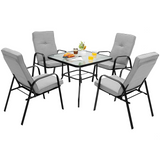 Tangkula Patio Dining Chair Set of 4, 4-Piece Stackable Upholstered Leisure Chair with Armrests