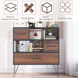 Tangkula 3-Tier Storage Cabinet, Wood File Cabinet with Drawers & 4 Metal Legs