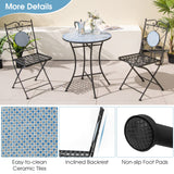 Tangkula 3 Pieces Patio Bistro Set, Outdoor Garden Furniture Set with Mosaic Round Table and 2 Folding Chairs