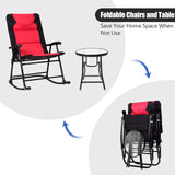 3 Pieces Folding Bistro Set, Outdoor Rocking Chairs with Round Table Set