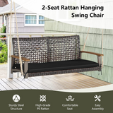 Tangkula 2 Person PE Wicker Porch Swing Bench, 800 LBS Weight Capacity