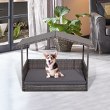 Tangkula Wicker Dog House, Indoor Outdoor Raised Rattan Dog Bed