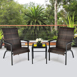 Tangkula 3 Piece Patio Bistro Furniture Set, PE Rattan Chairs with Coffee Table