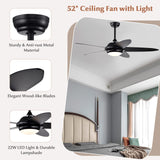 Tangkula 52 Inch Ceiling Fan with Lights, Indoor Modern LED Ceiling Fan