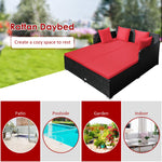 Outdoor Rattan Daybed, Red - Tangkula