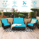 5 Pieces Patio Furniture Set, Outdoor Rattan Conversation Sofa Set with Loveseat