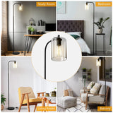 Tangkula Floor Lamp with Hanging Glass Shade (Bulb Not Included) (Black)