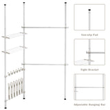 Tangkula 2 Tier Adjustable Closet System, Floor to Ceiling Clothes Hanger with Storage Shelf & Shoes Hooks