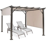 10 X 10FT Outdoor Pergola, Patio Furniture Shade Structure, Outdoor Steel Pergola Gazebo with Retractable Canopy Shades