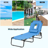 Folding Chaise Lounge Chair with Hole for Face, Outdoor 5-Position Adjustable Reclining Beach Sunbathing Chair