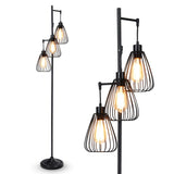 Tangkula 3 Lights Industrial Floor Lamp, Rustic 3-Head Tall Lamp, 67Inch Metal Standing Lamp, Tree Lamp with 3 Hanging Lampshade