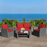 Tangkula 4 Pieces Patio Furniture Set, Outdoor Conversation Set with Cushions and Coffee Table