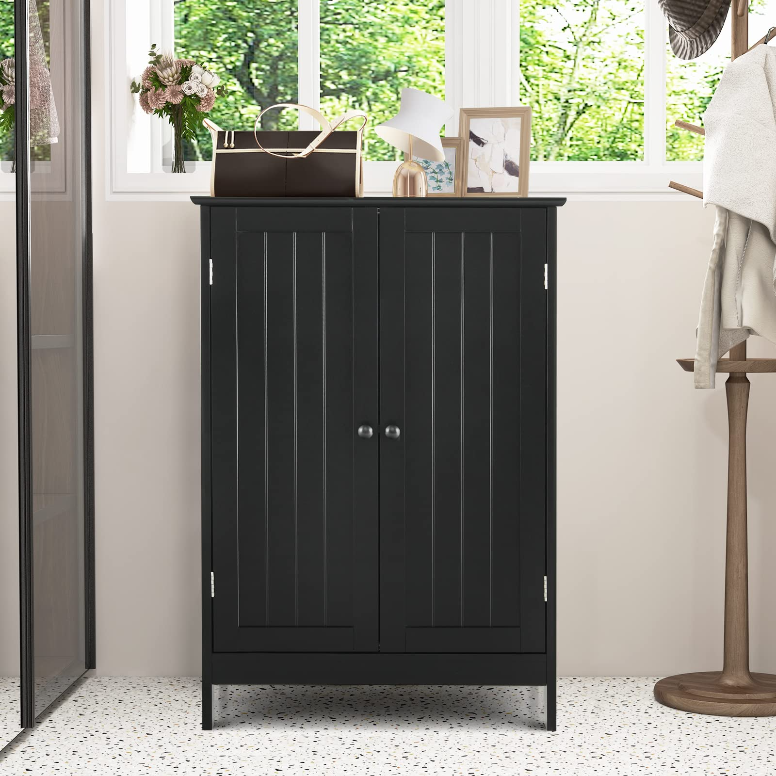 Bathroom Floor Cabinet, Black - Tangkula