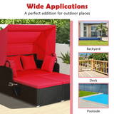 Tangkula Patio Rattan Daybed, Patiojoy Wicker Daybed Loungerw/Retractable Canopy, 2 Foldable Side Panels