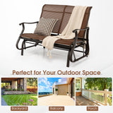Tangkula Patio Glider Bench, 2-Person Outdoor Rocking Bench with High Back & Curved Armrests(Brown)