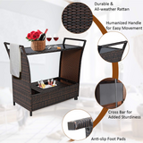 Tangkula Outdoor Wicker Bar Cart, Patio Wine Serving Cart w/Wheels & Removable Ice Bucket