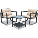 3 PCS Wicker Rocking Set, Outdoor Rocking Chairs and Table Set with Cushions
