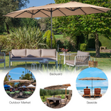 15FT Double-Sided Patio Umbrella with Base, Extra-Large Market Umbrella W/Crank System