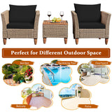 3 Piece Patio Furniture Set, Outdoor Wicker Rattan Bistro Sofa Set