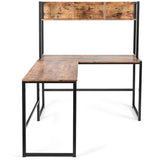 Tangkula Reversible L-Shaped Desk with Hutch, Space Saving Corner Computer Desk with Storage Bookshelf