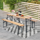 Tangkula 3 Piece Picnic Table Bench Set, Wood Picnic Table with 2 Benches with Heavy-Duty Metal Frame