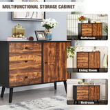 Tangkula Retro Storage Cabinet, Wood Floor Storage Cabinet with 3 Drawers and 1 Cabinet w/Adjustable Shelf, Accent Cabinet