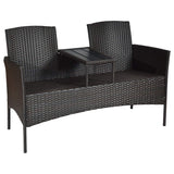 Outdoor Rattan Loveseat, Patio Conversation Set with Cushions & Table