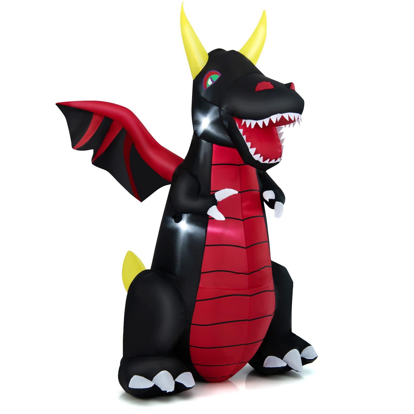 Tangkula 8 FT Tall Halloween Inflatable Decoration, Outdoor Blow Up Giant Dragon w/ Wings, Bright LED Lights