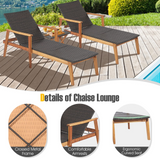 Tangkula 3 Piece Patio Chaise Lounge & Table Set, Outdoor Rattan Lounge Chair