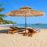 Tangkula 10 ft Thatched Patio Umbrella, 2 Tier Hawaiian Style Grass Beach Umbrella with 32 Led Lights