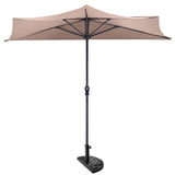 9 ft Half Round Outdoor Patio Umbrella, Market Umbrella with Crank and 5 ribs
