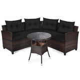 4-Piece Patio Furniture Set, C-Shape Outdoor Wicker Sectional Sofa Set
