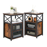 Tangkula Nightstands Set of 2, Industrial Versatile Sofa Side Table with Open Storage Shelf and 2 Flip Drawers