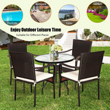 4 Pieces Patio Rattan Dining Chairs, Outdoor Stackable Wicker Chairs with Comfortable Cushions and Armrests