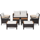 Tangkula 7 Pieces Patio Rattan Sofa Set, Outdoor Wicker Conversation Set