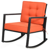 Tangkula Wicker Rocking Chair, Outdoor Glider Rattan Rocker Chair with Heavy-Duty Steel Frame