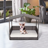 Tangkula Wicker Dog House, Indoor Outdoor Raised Rattan Dog Bed