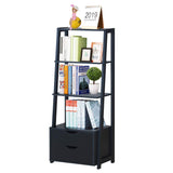 Tangkula Ladder Shelf Bookcase, Free Standing 4-Tier Bookshelf with 2 Storage Drawers