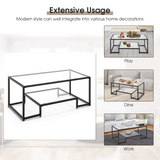Tangkula Tempered Glass Coffee Table, 42 Inch Wide Rectangular Coffee Table