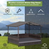 Tangkula Wicker Dog House, Indoor Outdoor Raised Rattan Dog Bed